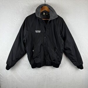 Hartwell Jacket Mens Small Black‎ Fleece Lined Nylon Bomber Six Flags Over Texas